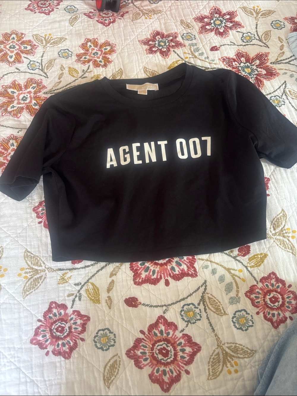 Michael Kors Black "Agent 007" Cropped Tee